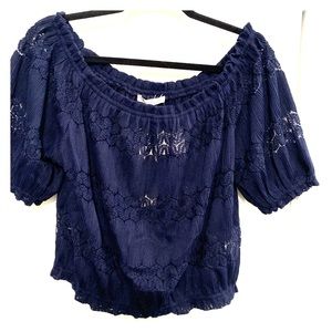 Navy Blue Off shoulder Crop Top